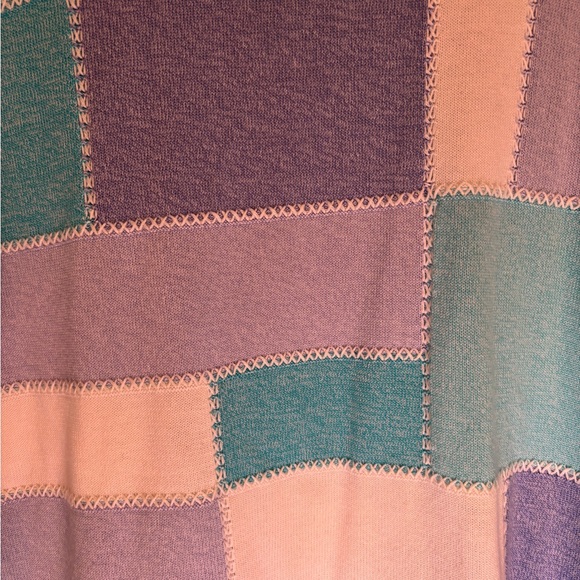 Easter Pastel Color Block Patchwork Knit Shortsleeved Top - Picture 4 of 7